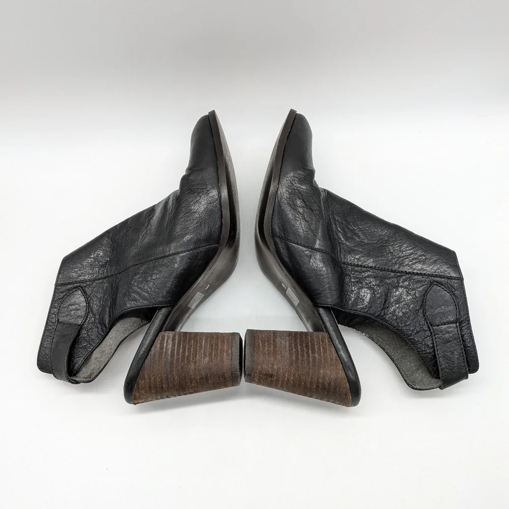 Seychelles Caravan Open Back Wedge Heel Black Leather Bootie 9
